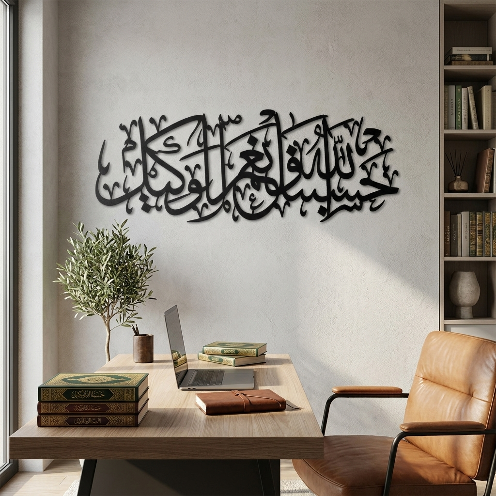 "Allah Bize Yeter O Ne Güzel Vekildir" Hat Sanatı - İslami Metal Duvar Dekoru