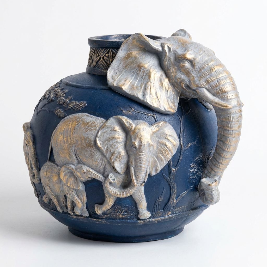 Elephantia El Yapımı Fil Figürlü Dekoratif Vazo