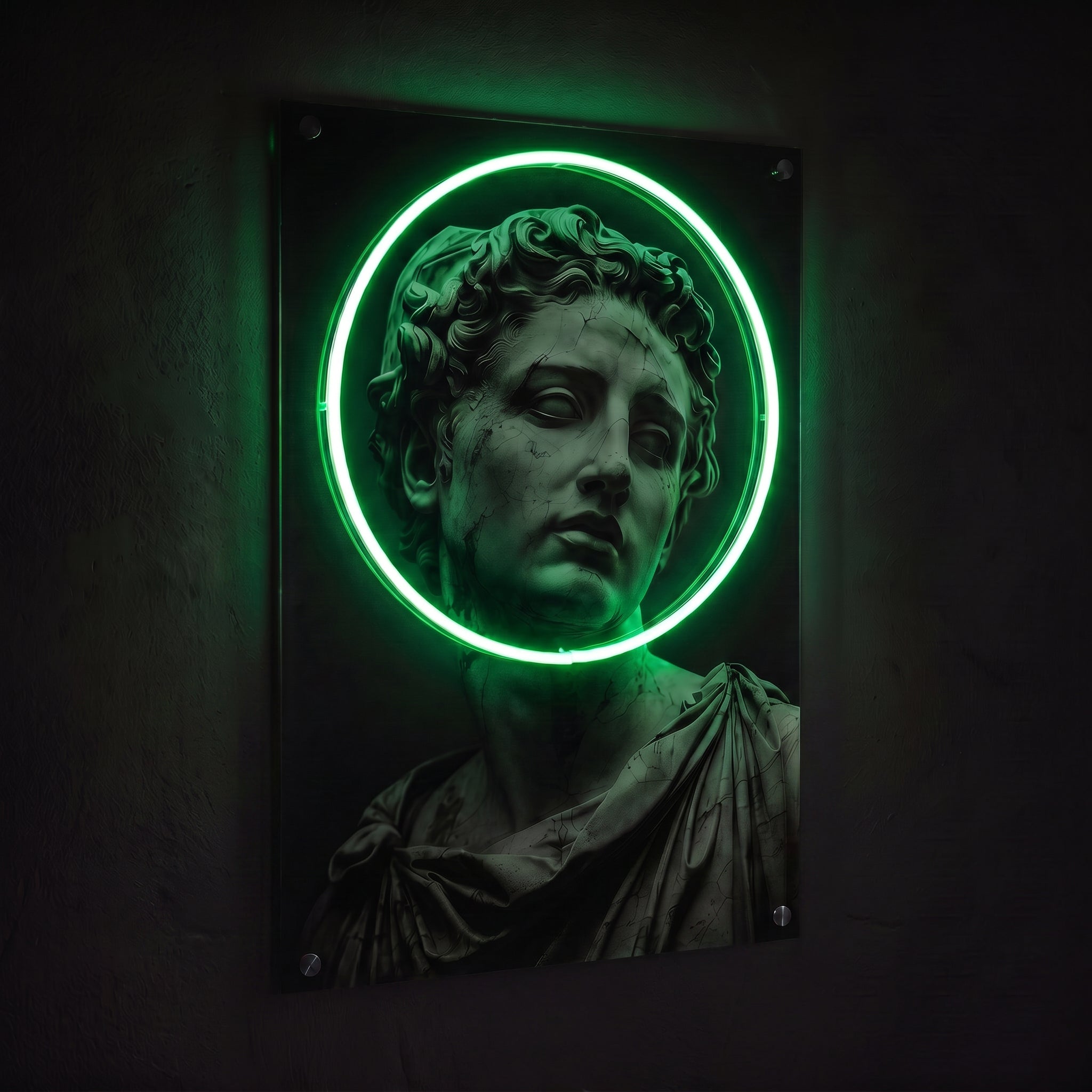 Emerald Halo – Antik Heykel Neon LED Tablo