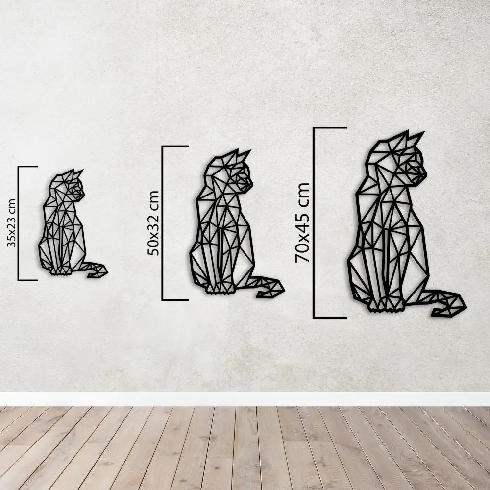 Geometrik Kedi Metal Duvar Dekoru Laser Artique