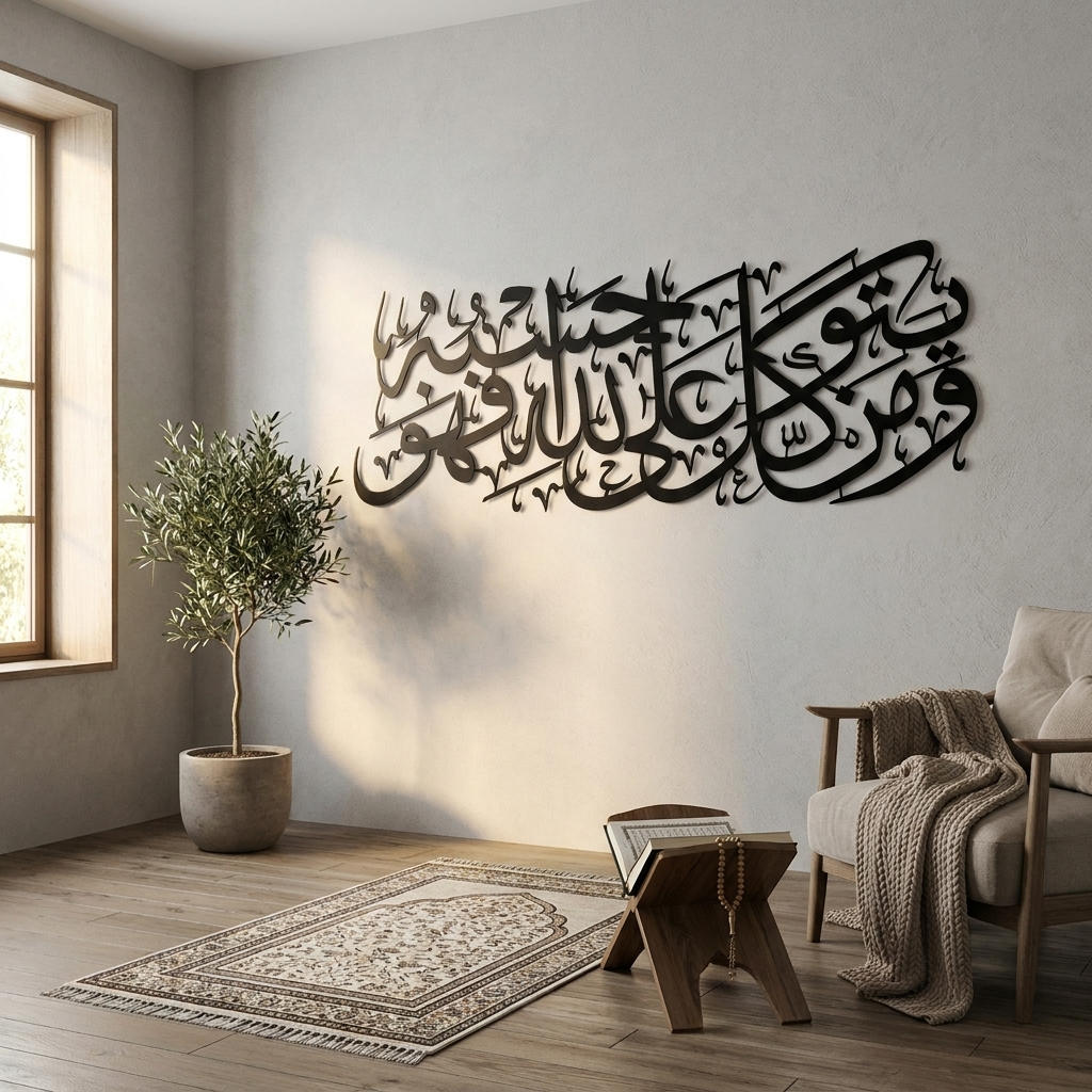 "Kim Allah'tan Korkarsa Allah Ona Bir Çıkış Yolu İhsan Eder" Hat Sanatı - İslami Metal Duvar Dekoru
