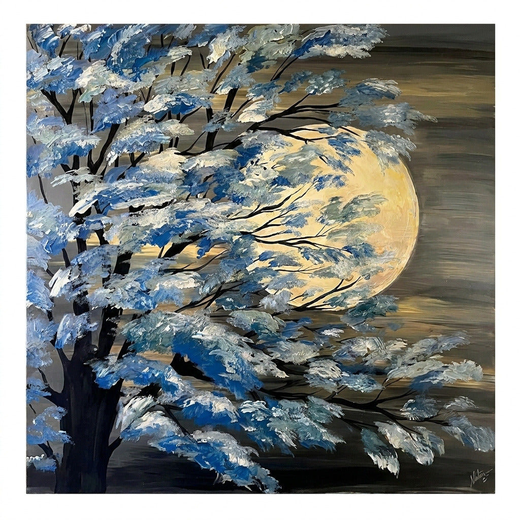 Lunar Azure | Ay Manzaralı Yağlı Boya Tablo