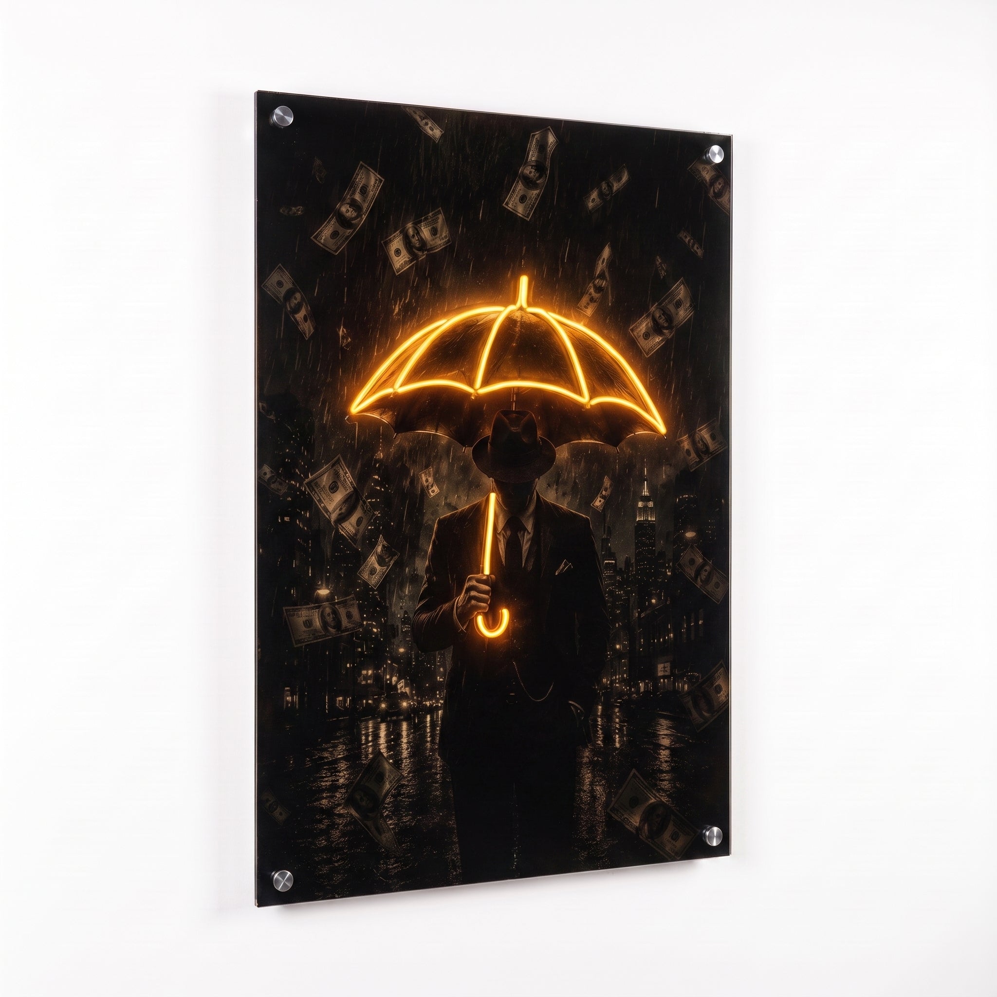 Money Rain – Şemsiyeli Adam Neon LED Tablo
