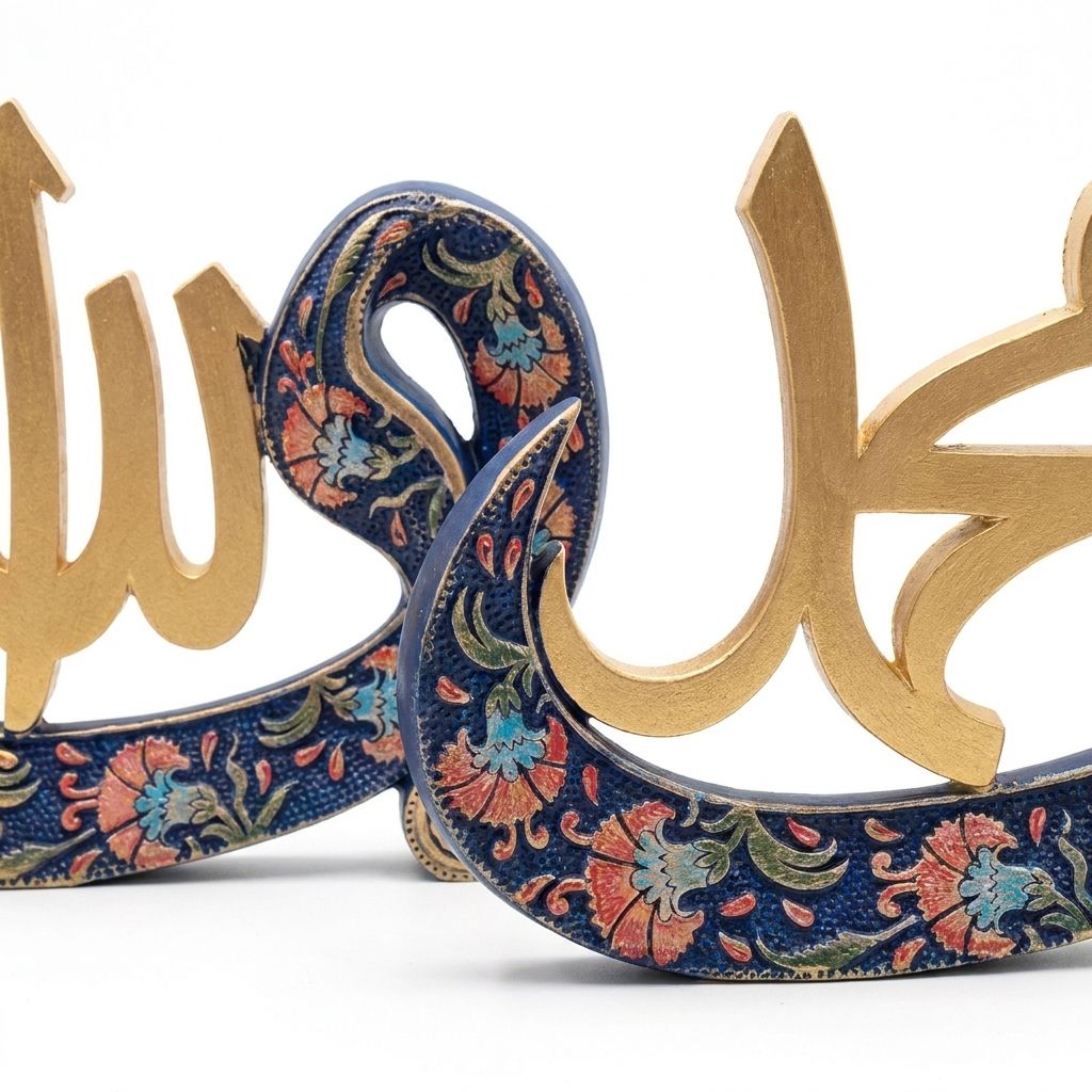 Allah ve Muhammed Lafzı El Yapımı Dekoratif Biblo Seti