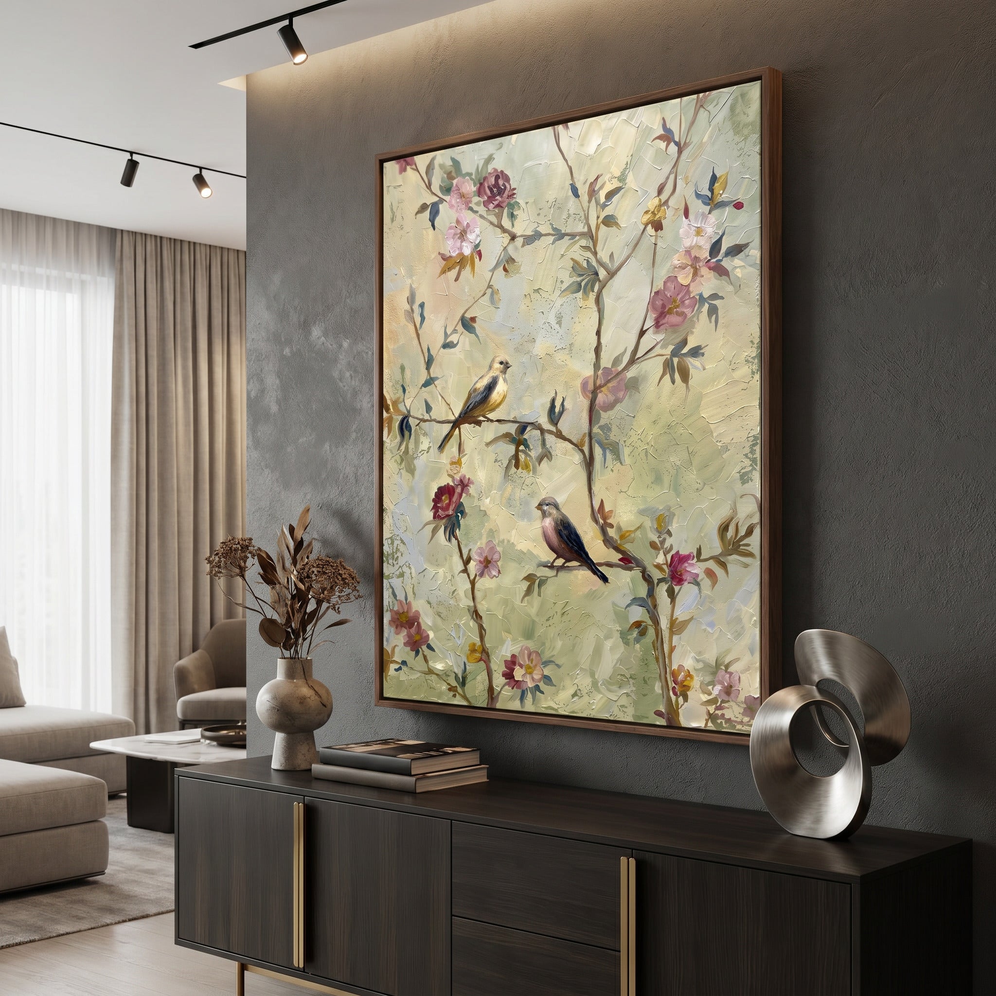 Blooming Birds | Kuşlu Çiçek Yağlı Boya Tablo
