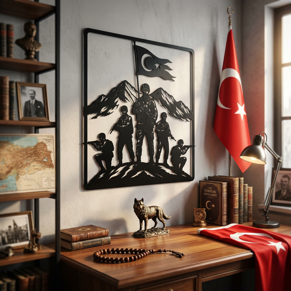 Türk Askeri Metal Duvar Dekoru – Dağ, Bayrak ve Vatan Tasarım