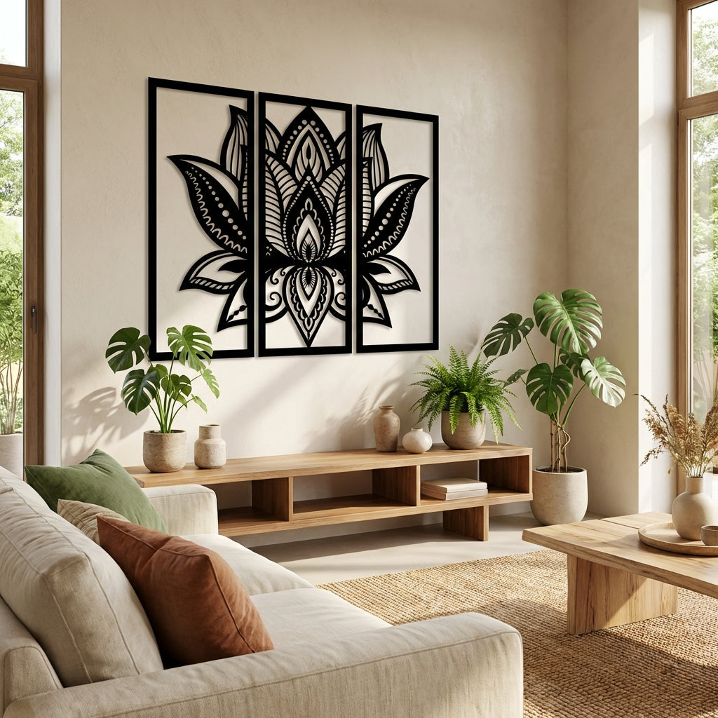 Üç Parça Lotus Metal Duvar Dekoru