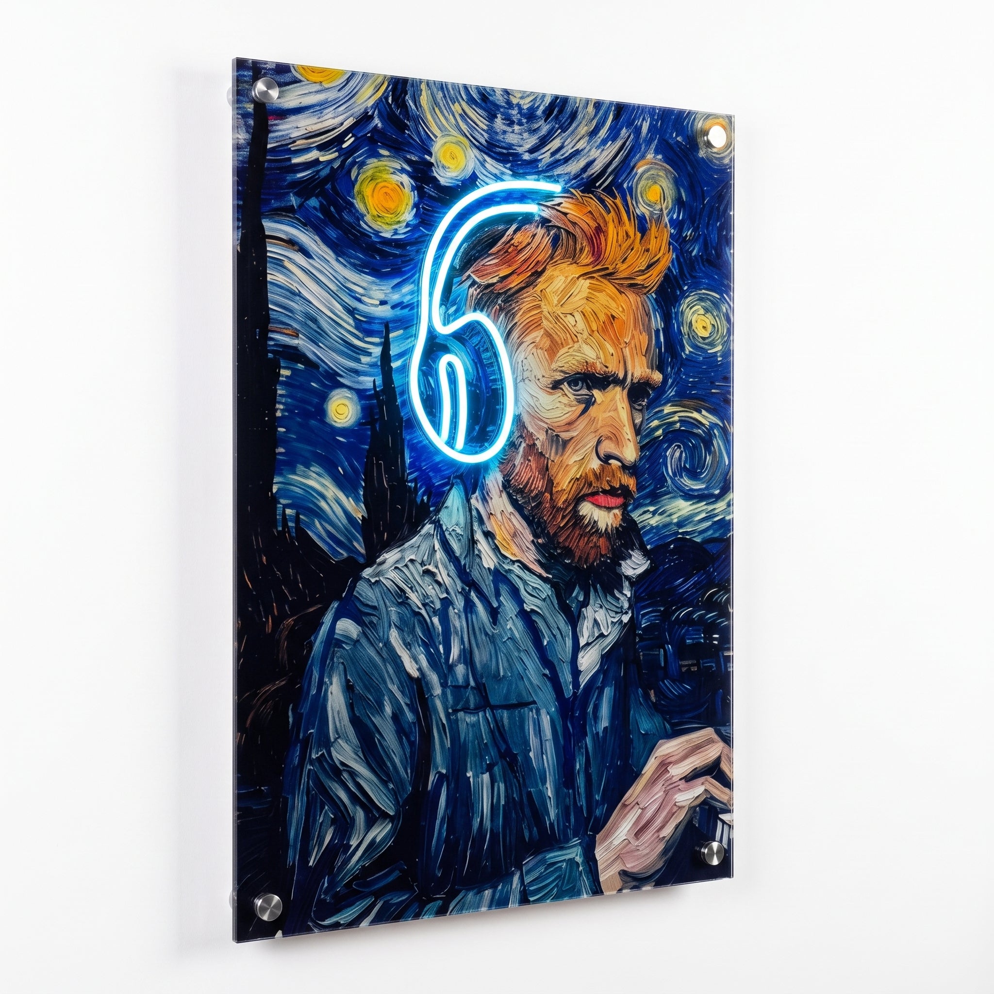 Vincent van Gogh – Yıldızlı Gece Kulaklıklı Neon LED Tablo