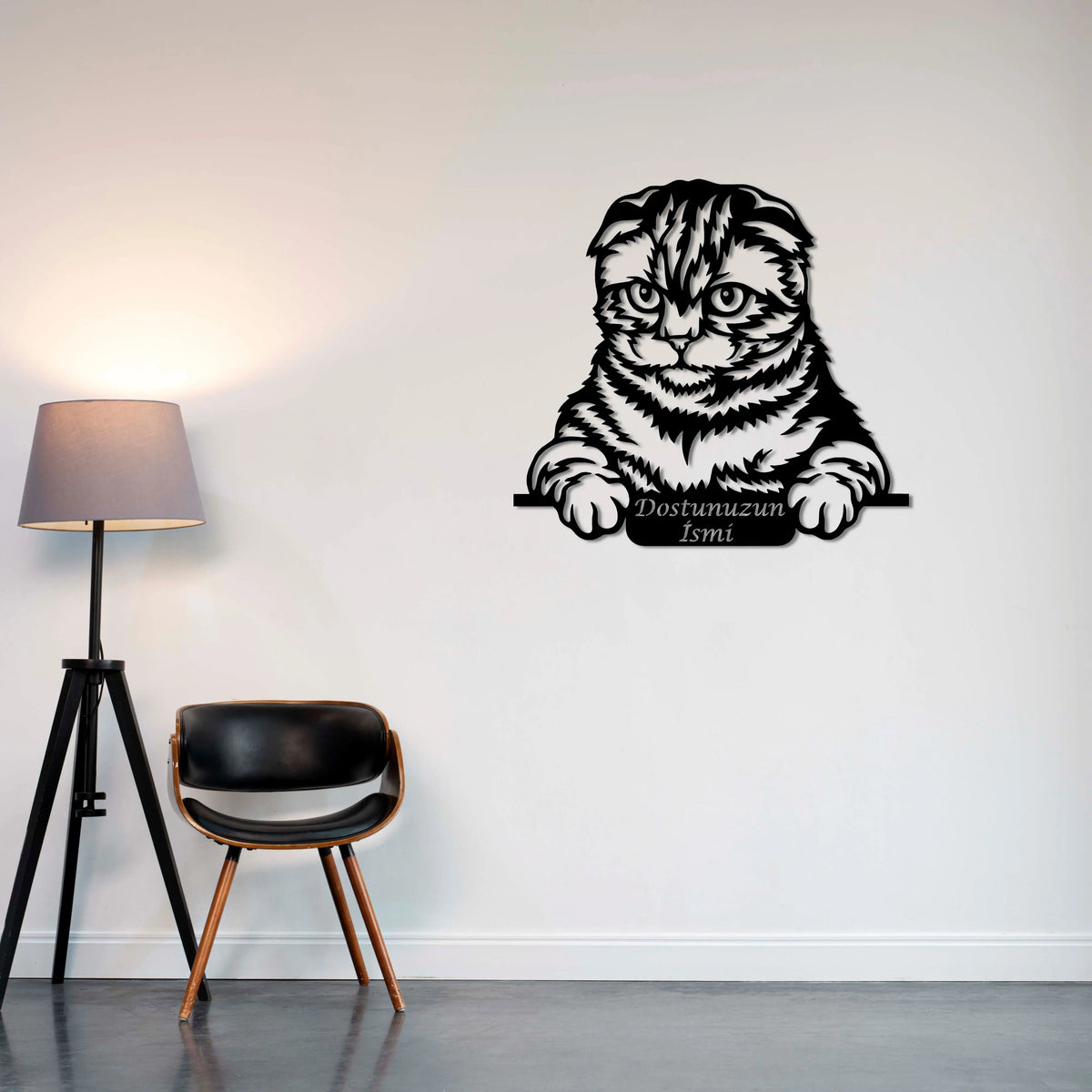 Meraklı Kedi Metal Duvar Dekoru Laser Artique