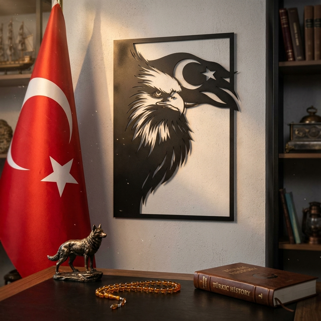 Türk Kartalı Metal Duvar Dekoru – Bayraklı Kartal Tasarım