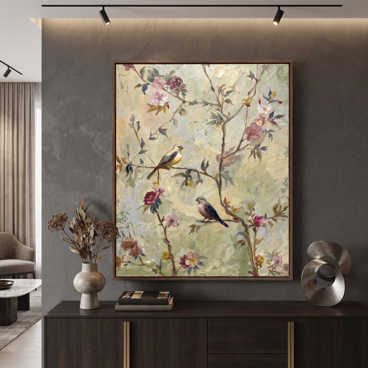 Blooming Birds | Kuşlu Çiçek Yağlı Boya Tablo