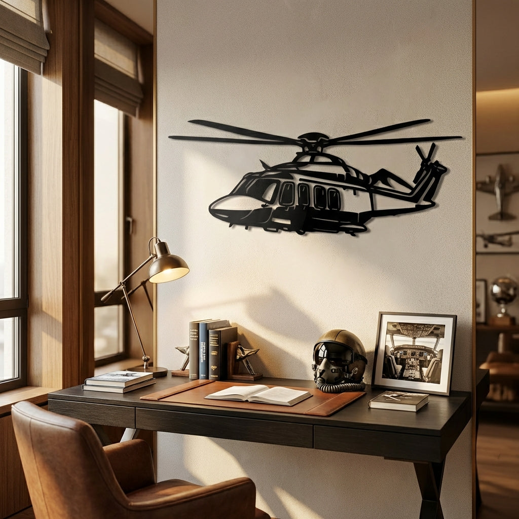 AW-139 Helikopter Metal Duvar Dekoru
